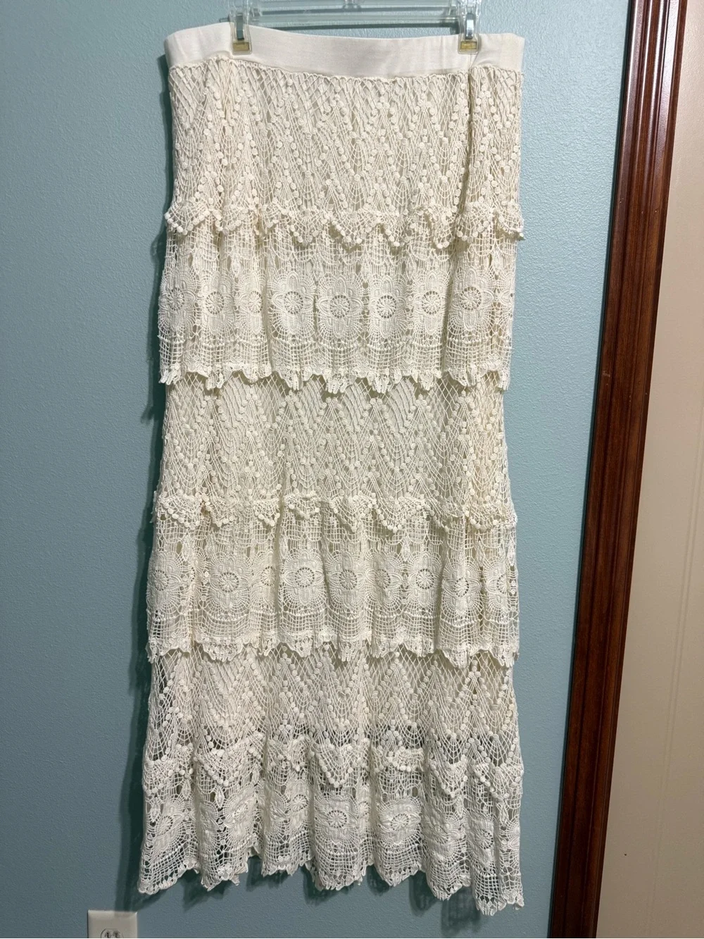 Chelsea & Theodore Ivory Floral Lace Tiered Midi Skirt Lined Elastic Waist XL